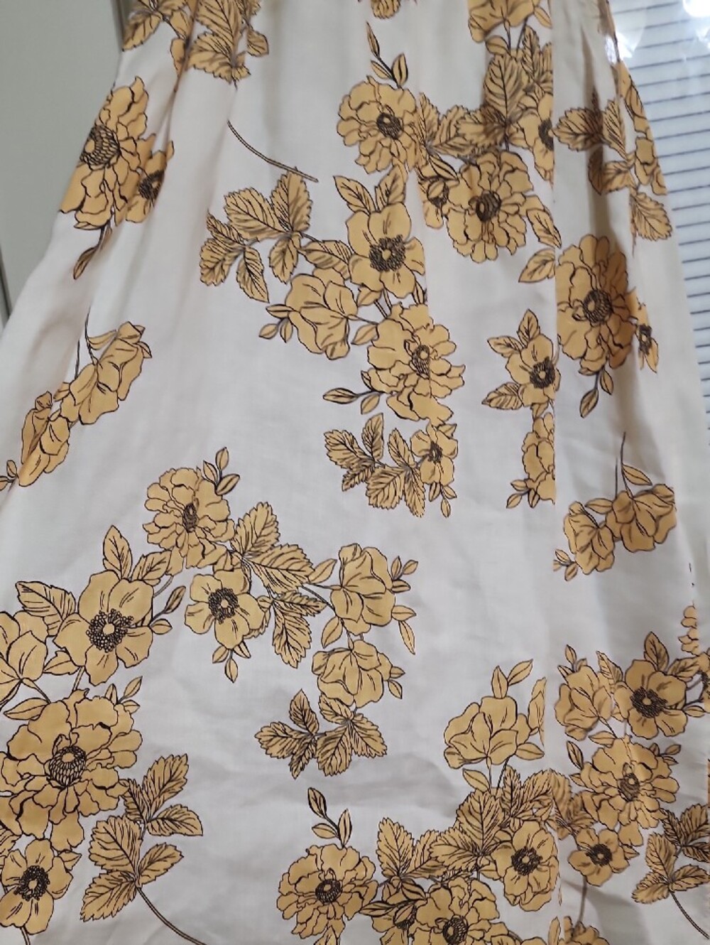 Cynthia Rowley Women's Cream Floral Linen Dress with Golden Yellow Print - Picture 5 of 9